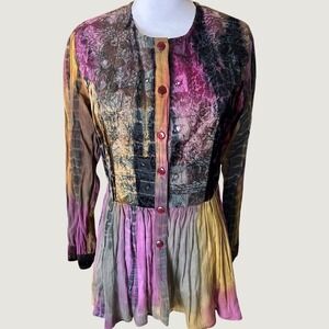 Velvet Chiffon Tie Dye Embroidered Mirror Tunic Top Size S Whimsygoth. Y2K SONY